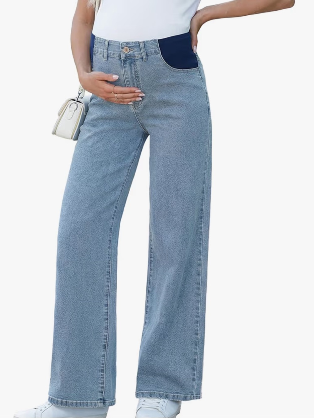 BLENCOT High-Waist Maternity Jeans with Stretch Panel Sky Blue